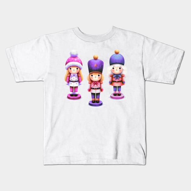 Colorful Trio of Christmas Nutcracker Dolls Kids T-Shirt by Star Fragment Designs